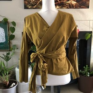 UNIQLO Chartreuse Cotton Wrap Top